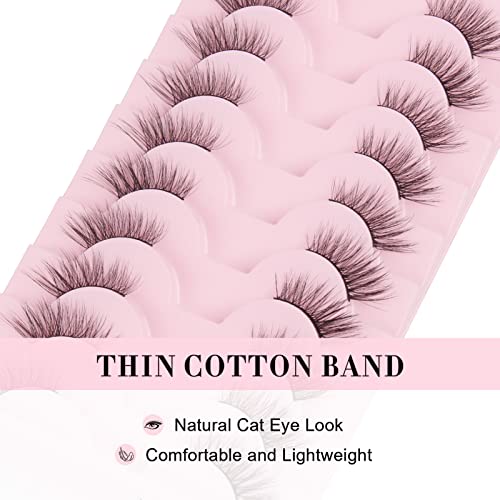 Glowingwin Half Wispy Cat Eye False Eyelashes - Natural Look 10 works Soft 3/4 Corner Lashes - Handmade Strip Reusable Fluffy Faux Mink - Image 2