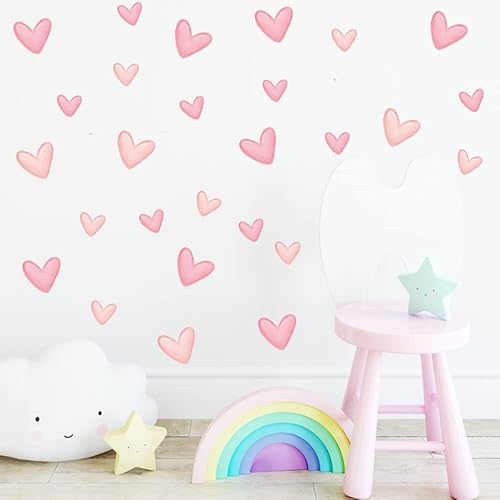 80Pcs Pink Heart Shape Wall Stickers For Bedroom Living Room Girls Room Decoration Kids Room Baby Nursery Room Wall Decals Interior Wallpaper Pvc Murals #TOP3