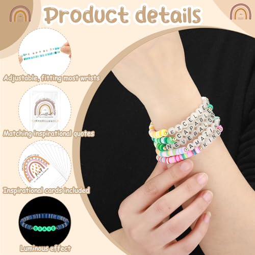 Inspirational Bracelets for Rbt Teacher Rainbow Luminous Beaded with Motivational Quotes Card Friendship Inspirational Encouragement Gift for Women Mom Daughter Sister Coworker3