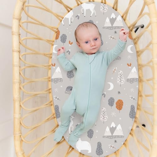 Image of Stretch Fitted Bassinet Sheet Set BROLEX 2 Pack Cradle Sheets for Bassinet Pad /Mattress,Unisex Boys Girls,Ultra Soft,Snowy Forest