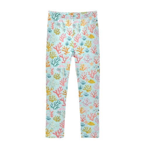 senya Girls Printed Leggings Yoga Pants Cute Colorful Coral Pattern for Kids in 4t to 10 Years, 4T
