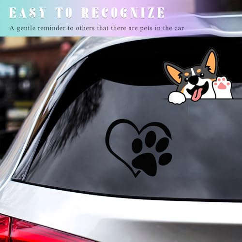 Image of DXNQ Pet Dog Paw Puppy Love Heart Vinyl Decal, 4.6 inch 3.7 inch Heart with Dog Paw Print Reflective Bumper Sticker, Cute Waterproof Puppy Footprint Heart Decal for Window, Laptop, Wall (Black)