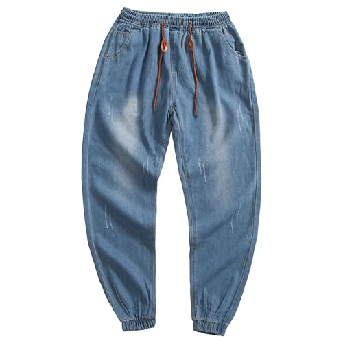 Jean de jogging à taille élastique et coupe classique droite en bleu
