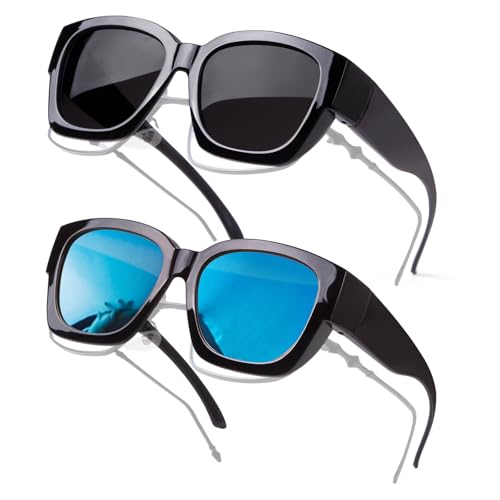 Polarized Fit Over Glasses Sunglasses for Women Men Oversized Square Shades UV400 Protection