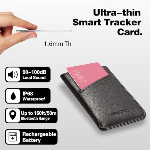 Image of Reyke Wallet Tracker Card, Rechargeable Thin Wallet Finder, Works with Apple Find My (iOS Only), Bluetooth Tracker for Wallet, Luggage Tags, Passports, Laptop, IP68 Waterproof, Pink