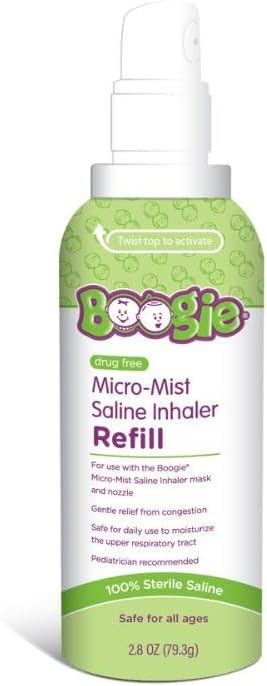 Micro-Mist Saline Inhaler Refill, Unscented, Baby Nose Congestion Relief, Nasal Spray for Kids, Pediatrician Recommended, Unscented, 2.8 oz (Pack of 1)