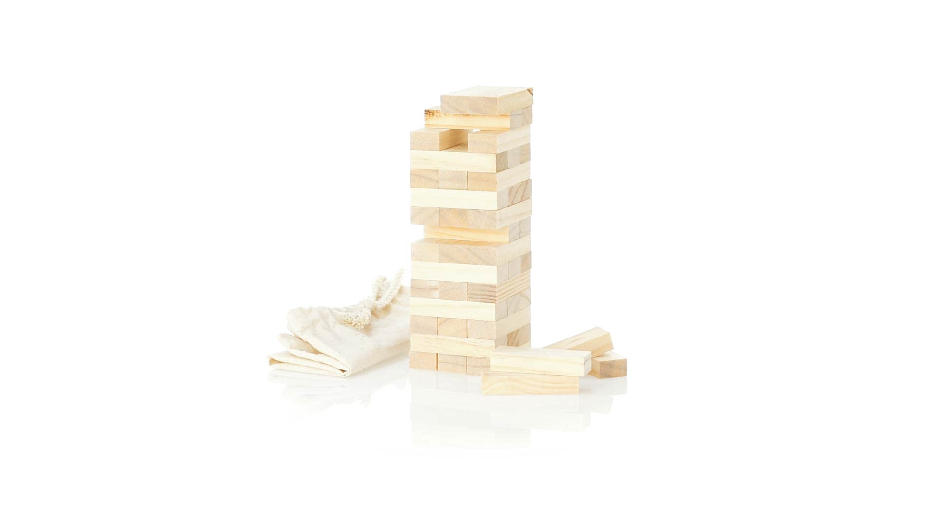 Makito Juego Torre de Madera de Habilidad (tamaño pequeño/Viaje). Incluye 45 Piezas de Madera y Viene presentado en una Resistente Funda de algodón con Cierre de cordón.