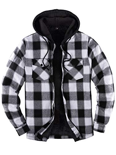 Image of ZENTHACE Men's Sherpa Lined Full Zip Hooded Plaid Shirt Jacket