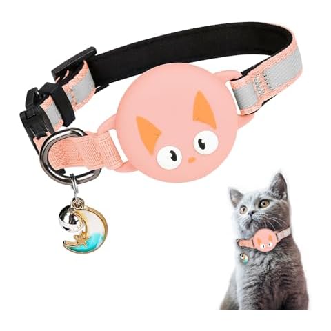 Airtag Cat Collar, Breakaway Cat Airtag Collar with Bell, Luminous, Waterproof, Lightweight Kitten Collar for Apple Air tag, Comfortable, Safety Elastic Band, Hidden GPS Tracker Holder (9-12") Blush Cover