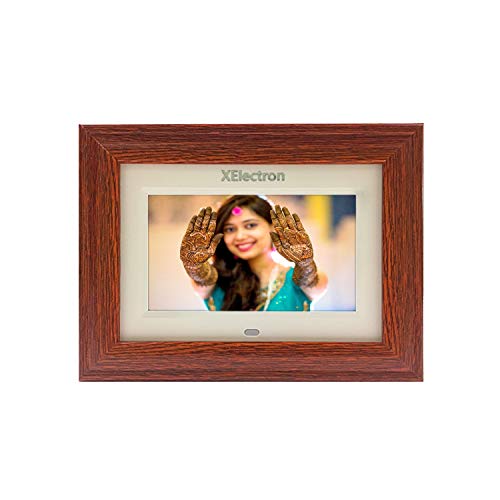 Image of XElectron 7 inch IPS LED Digital Photo Frame with HD Display, Auto-Rotate, Play Photos, Videos, Music and Slideshow with SD Card, USB Ports (Wooden)