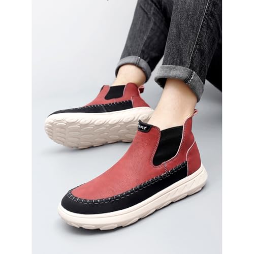 Lossarye Men's Platform Chelsea Boots Hand-Stitched Lightweight Durable Slip-On High-Top Ankle Boots Casual Non-Slip Walking Work Dress Booties2