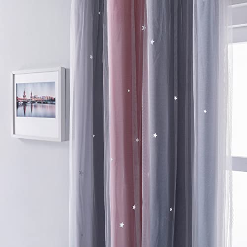 Image of XiDi Curtains for Bedroom Decor, Rainbow Pink-Grey-34-45