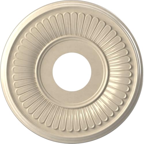 Image of Ekena Millwork CMP13BEEPE Berkshire Thermoformed PVC Ceiling Medallion (Fits Canopies up to 5 3 /4 inch), 13 inchOD x 3 1 /2 inchID x 3 /4 inchP, Universal Metallic Pearl Mist