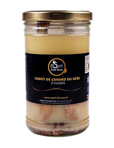 Esprit Foie Gras - Confit de canard du Gers 2 cuisses - 700 G - Conserverie familiale du Gers - Plat cuisiné pour 2 personnes - Canard élevé et transformé dans le Gers - Terroir et gastronomie du Sud-Ouest