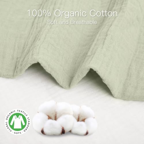 Image of Organic Baby Crib Sheets 52x28 Inches 2 Pack 100% Muslin Cotton Soft Boho Toddler Fitted Crib Bed Mattress Sheet for Baby Girls Fits Standard Size Crib Mattress 28x52 Inches Blossom & Grass Green