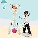 OHMG 4 en 1 juego de cestas para niños, cesta de baloncesto infantil, exterior, interior, juego de deporte, baloncesto, fútbol, lanzamiento de anillo, golf, actividad para niños pequeños (57 x 49 x