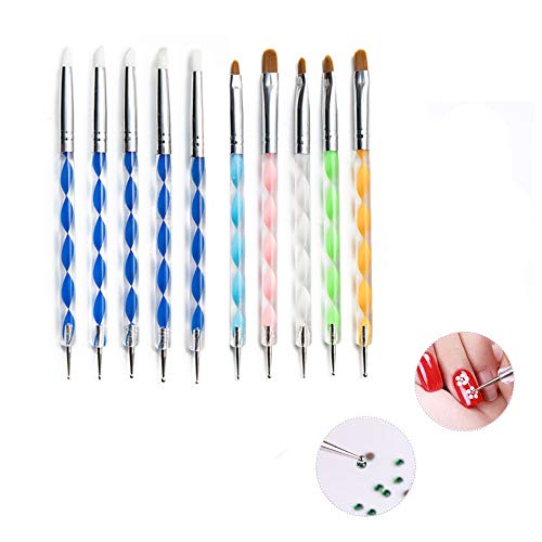 Nail Brushes For Nail Art,Acrylic Nail Brush Art Double Ended Dotting Pens Professional Nail Art Painting Brush(10 Pack)