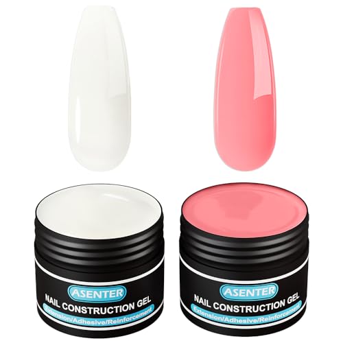 ASENTER Gel Builder per costruzione, rinforzo, gel e resine per unghie finte (Milky White &Pink)