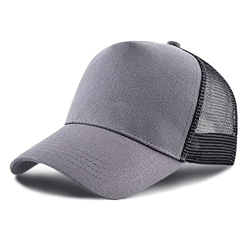 Baynetin Baseball Cap Mesh Cap 5 Panel Mesh Cap Breathable Adjustable Baseball Cap Trucker Cap for Men and Women (Grey Black)