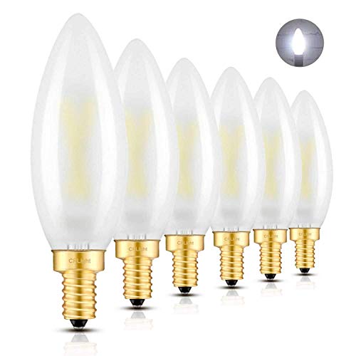 CRLight 5000K 2W LED Candelabra Bulb Daylight White, 25W Equivalent 250LM, E12 Dimmable LED Chandelier Light Bulbs, Antique Style B10 Frosted Glass Candle Torpedo Tip, 6 Pack