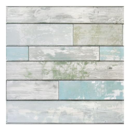 COMSTICKC Peel and Stick Faux Wood Wall Panels Shiplap Vintage Blue, 10 Pcs of 12" x 12", Not Real Wood, Thin PVC 3D Fake Wood Self-Adhesive Wall Covering Wallpaper for Interior Farmhouse Decor