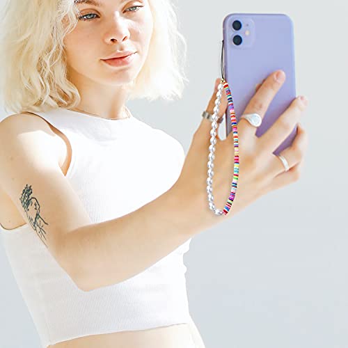 Taouzi Phone Charm Strap Beaded Phone Lanyard Wrist Strap Beaded Phone Charm Fruit Pearl Rainbow Color Beaded Phone Chain Strap Keychains For Car Keys Lanyard For Women Girls 6Pcs #TOP1