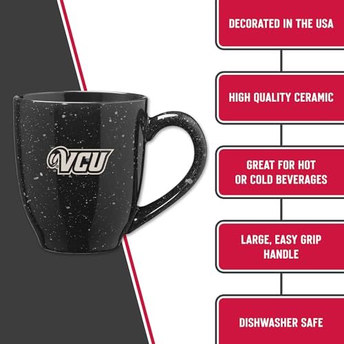 Image of Rico Industries NCAA Virginia Commonwealth Rams Black Personalized 16 oz Team Color Laser Engraved Speckled Ceramic Coffee Mug
