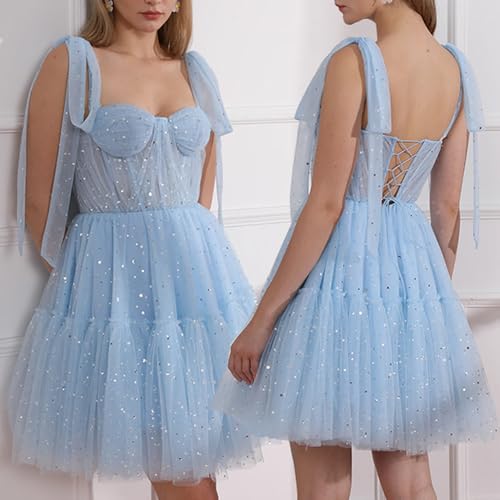 Sequin Homecoming Dresses for Teens Sparkly Tulle Short Prom Dress Spaghetti Straps Cocktail Party Gowns4