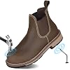 Slip-On Work Boots for Men, Steel Toe Puncture-Proof with EVA Mid-Sole, Full Grain Leather Non-Slip Chelsea Safety Shoes, Comfortable and Ideal for Industrial Construction Size 7-14