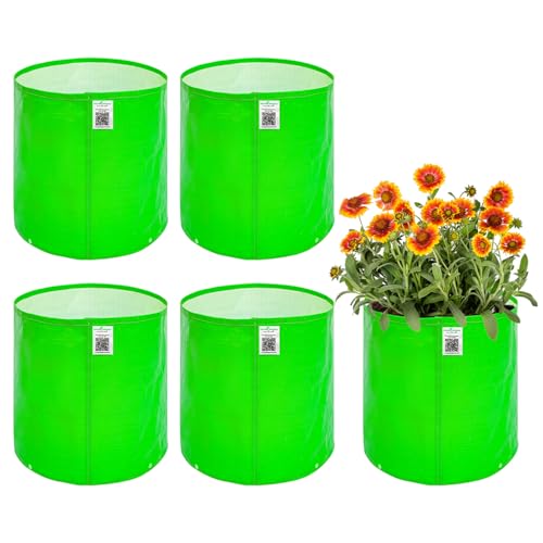 Image of Anandi Green's Premium Hdpe Uv Protected 260 GSM Round Shaped Green Colour Plants Grow Bags Suitable for Terrace and Vegetable Gardening 9x9 Inch Pack of 5