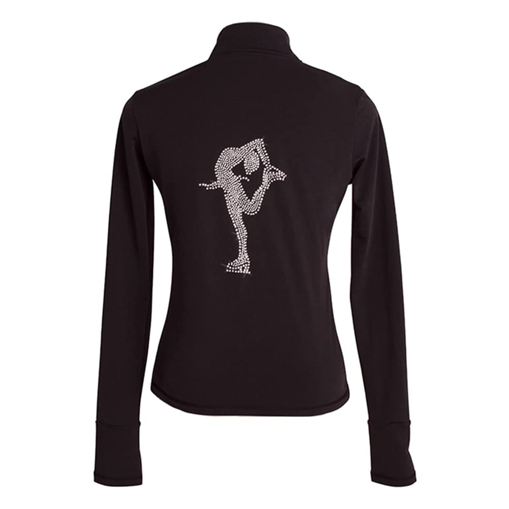 Youthful Flying Giacca Da Pattinaggio Artistico Con Zip Per Donne E Ragazze Top Da Pattinaggio Ghiaccio Costumi Da Allenamento Neri Maniche Lunghe(Size:l, Color:Nero-Thin