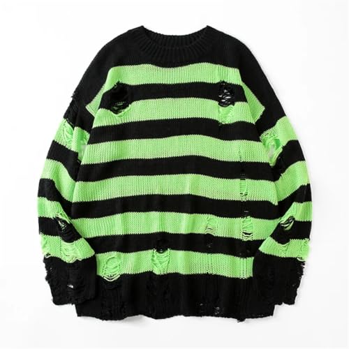 Men's O-Neck Striped Sweater Pullover Ripped Knitted Sweater Top4