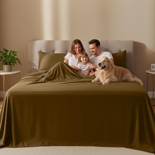 Image of Utopia Bedding Queen Size Sheet Set - 4 Piece Bed Sheets, Soft and Breathable Microfiber, Includes 1 Fitted Sheet, 1 Flat Sheet and 2 Pillowcases - Oeko Tex (Mocha)