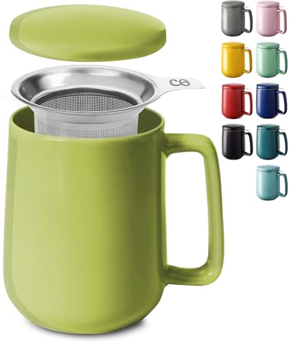 Cosumy Taza de Te con Filtro y Tapa 500ml - Ceramica Verde Matcha - Mantiene Caliente la Infusion - Apta para Lavavajillas Cosumy Taza de Te con Filtro y Tapa 500ml - Ceramica Verde Matcha - Mantiene Caliente la Infusion - Apta para Lavavajillas