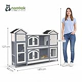 nanook Kaninchenstall, Hasenstall Castle XXL mit seitlichen Aufgängen für mehr Platz - wetterfest - Staufach - extragroß 181 x 43 x 127 cm grau/Weiss
