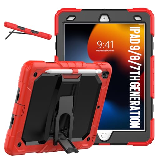 Coque iPad 10.2 de qualité militaire V-MOTA antichoc avec fente stylet en noir et rouge