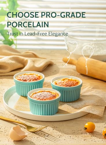 Sweese Porcelain Souffle Dishes, Ramekins - 8 Ounce for Souffle, Creme Brulee and Ice Cream - Set of 6, Turquoise - Image 4