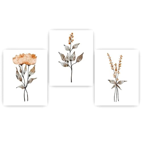 AEFOUU Boho Plant Wildflower Wall Art Print, Nordic Botanical Canvas Painting Minimalist Poster for Living Room Bedroom Decor(30x42cm/12x17in/Frameless)