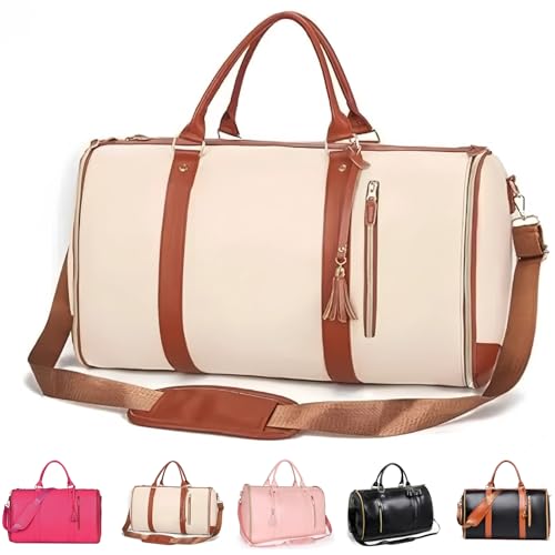 Styleushaven Foldable Travel Bag 2.0, 2-in-1 Large Capacity PU Leather Duffle, Waterproof Design, Toiletry Pocket, Easy to Use with Detachable Shoulder Strap, for Travel (White)