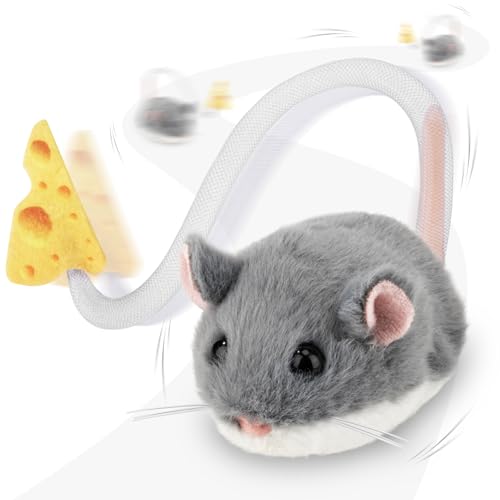 Migipaws Jouet interactif pour Chat, Souris électrique roulante avec Queue Qui remue, capteur Intelligent, couinement, Jouet pour Chat avec Herbe à Chat,...