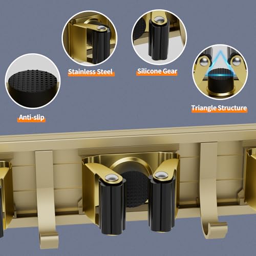 Image of reliahom Broom Holder Wall Mount Mop Hanger Tools organizer 5Racks 4Hooks