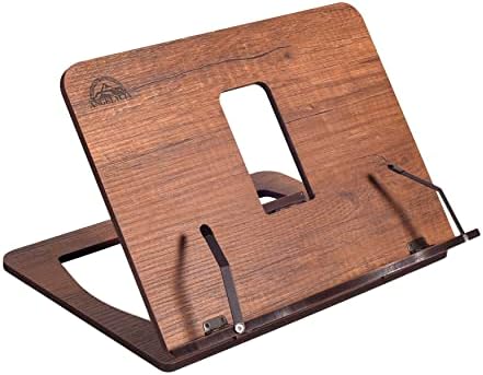 ANGELYCIA Wooden Book Stand for Reading, Handmade, Foldable Recipe Cookbook Tablet PC Holder Adjustable Height Resting Reader Display, Textbook Magazine Music Book Stand (Walnut)