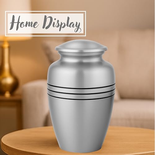 Image of ALPHA Living HOME Urns for Human Ashes Adult Female and Male 200+ Cubic Inches, Decorative Burial Urn, Funeral Cremation Urns for Women and Men, Handcrafted Urn for Ashes Adult (Silver Black)