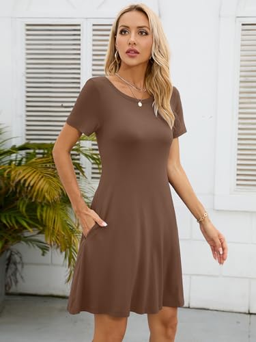 Image of KORSIS Summer Women's Dress Casual T-Shirt Short Sleeve Dresses Swing Flowy Beach Vacation Work Sundress with Pockets