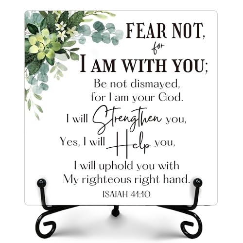 Fear Not for I am with You Isaiah 41:10 Sign, Rustic Christian Decor, Farmhouse Home Decor, Inspirational Christian Gifts for Women Men, Vintage Decor for Bedroom Bathroom, 5" x 5"-331