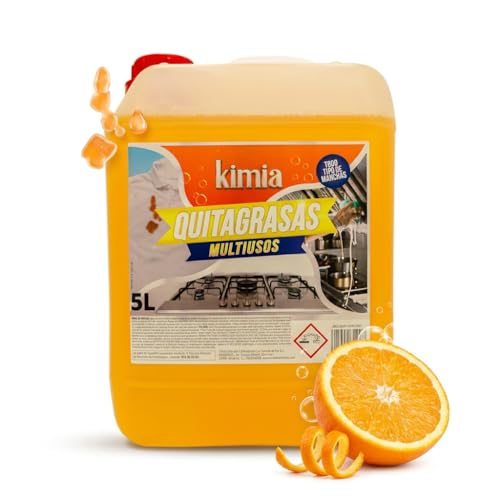 KIMIA - Quita Grasas Multiusos 5L | Quitagrasas Multisuperficies | Desengrasante Profesional | Elimina Grasa y Suciedad | Para Cocinas, Motores, Maquinaria y Suelos Industriales | Todas Superficies