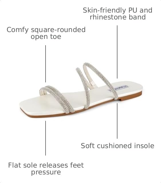 Image of STUNAHOME Women's Rhinestone Thong Flat Sandals Open Toe Slide Sandals with Square Toe Bling Strap