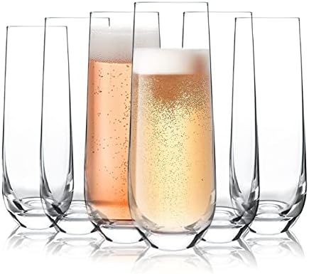 [6-Pack, 280ml]DESIGNMASTER-Stemless Champagne Flute Glasses, Lead-Free Drinking Glasses, All-Purpose Wine Drinking Glassware.