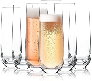 [6-Pack, 280ml]DESIGNMASTER-Stemless Champagne Flute Glasses, Lead-Free Drinking Glasses, All-Purpose Wine Drinking Glassware.