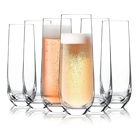 [6-Pack, 280ml]DESIGN•MASTER-Stemless Champagne Flute Glasses, Lead-Free Drinking Glasses, All-Purpose Wine Drinking Glassware Cover